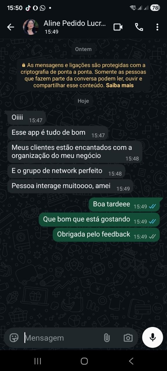 Conversa no WhatsApp com o depoimento de Aline sobre o Pedido Lucrativo